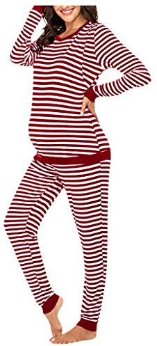 TDEOK Conjunto de camiseta y manga larga de maternidad a rayas para mujer, pijama de lactancia, conjunto de pantalones y traje de maternidad para mujer, conjunto de pijama de invierno