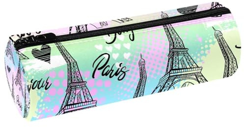 VAPOKF Trousse à crayons en cuir avec motif Tour Eiffel et cœur de Paris - Pour ranger des stylos, des pièces de monnaie, des cosmétiques, des cosmétiques, des articles de papeterie, l'école, le
