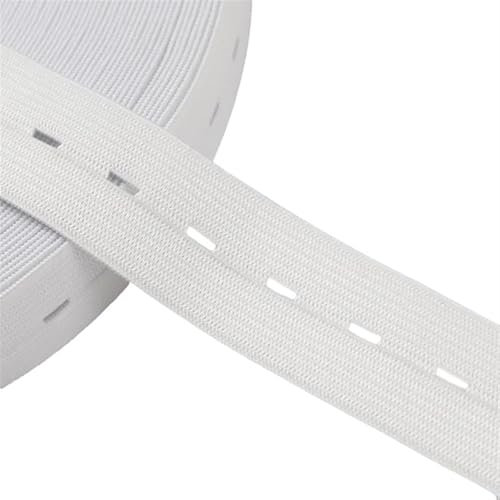 XPJYUA Goma Elastica Costura Banda elástica de Punto con Ojal, Cinta elástica for Coser Prendas, Pantalones, Accesorios, 15/20/25/30 mm(White,10 Meters_15MM)