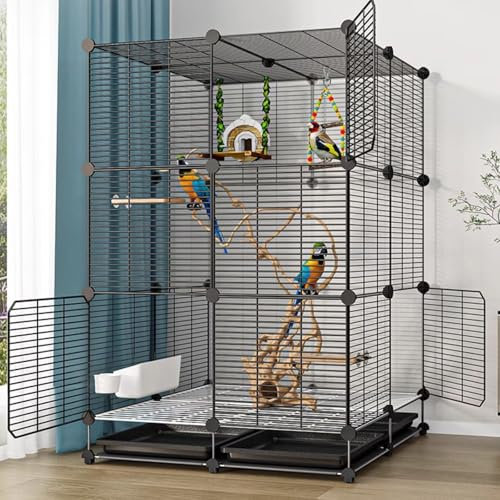117 cm Großer Vogelkäfig mit Mehreren Türen, Mittelgroßer Käfig für Sittiche, Finken, Kanarienvögel, Unzertrennliche, Kleine Mönchssittiche, Nymphensittiche, Wellensittiche, Grünwangen-Sittiche