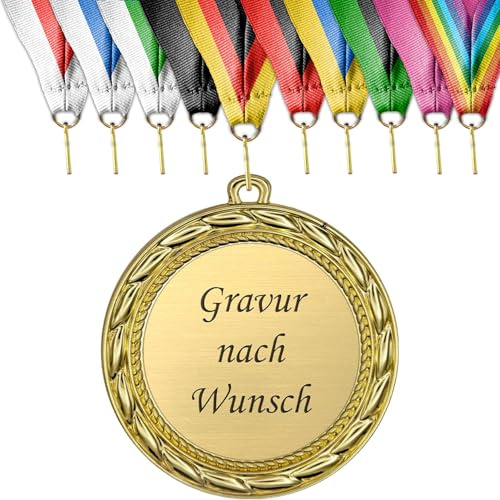 pokal-fabrik Fußball Medaillen aus Metall – 70 mm Goldmedaille mit Band – Personalisierter Orden mit Gravur für WM, Turniere, Fußball Events & Kindergeburtstag (optional 1/2/5/10/20 Stück)