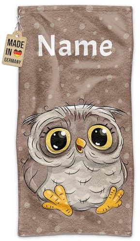Print Royal PR Kinder-Handtuch mit Name personalisiert - Eule - Geschenk für Jungen & Mädchen, Tier Geschenke, Kindertag, Schwimmunterricht | Handtuch Personalisieren 100 x 50 cm