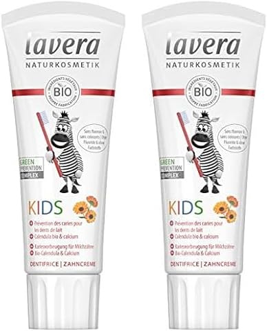 lavera Kinderzahnpasta - ohne Fluorid und ohne Farbstoffe - mit Calendula und Kalzium - Naturkosmetik - Zahnpflege für Kinder - fluorfreie Zahnpasta - vegan - bio (1 x 75 ml) (Packung mit 2)