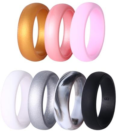 Oidea Womens Silicone Wedding Rings: 7 Colors 6mm Width Stackble Rubber Engagement Ring Wedding Bands Jewelry Sets Valentine's Day Gift