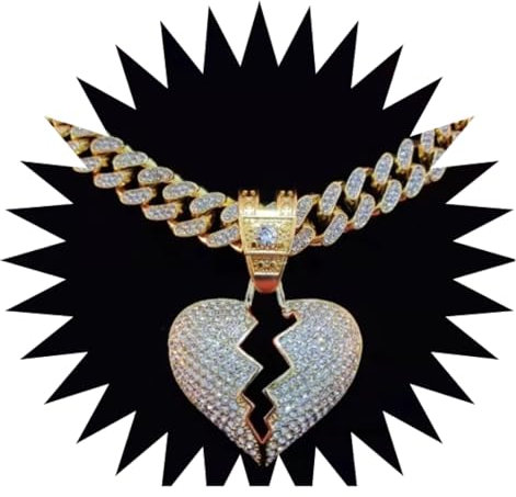 BISONBLUE Halsketten Anhänger Herren Schmuck Damen Kette Männer Frauen Männer Hip Hop Kette Iced Out Herz Brach Anhänger Halskette 13mm Halsketten Mode Charme Goldfarbe
