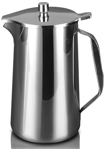 mit Deckel, 2 L Wasserkrug mit Griff, 304 Edelstahl, Großer Eisteekrug für Kaffee, Saft und Hausgemachte Getränke