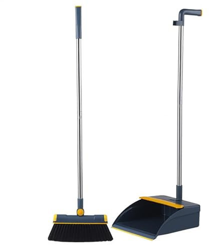Scopa da pavimento con manico lungo – Set di scopa e pala per polvere, strumento efficace per la pulizia degli interni, strumenti per la casa, il garage, la camera da letto a C