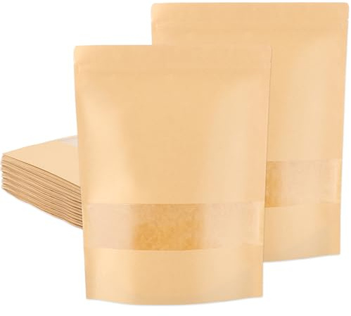 SENENQU 25 Stück Papiertüten Mit Fenster 30×40CM Standbodenbeutel Kraftpapier, GeschenktaschenKraftpapiertüten Mit Klarem Fenster für Nüsse Und Lebensmittel Verwendet