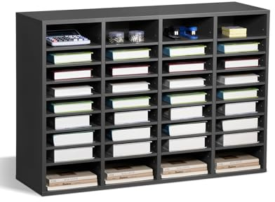 VEVOR Literature Organizer, 36 Compartments Office Mailbox with Adjustable Shelves, Wooden Mailbox Sorter Medium Density Fiberboard Office Home Classroom Storage for Files, Documents, Papers, Grey