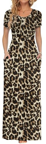 AUSELILY Maxi Dress for Women Summer Casual Long Dress Brown Leopard A XXL