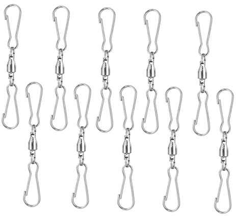 Toyvian 10pcs Stainless Steel Rotating Wind Chime Hook Dual Swivel Hooks for Outdoor Hanging for Windsock Clips and Wind Chimes