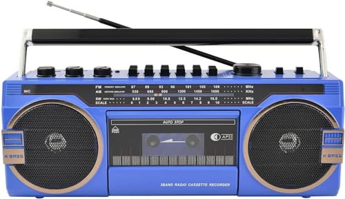 Altoparlante portatile Bluetooth e registratore a cassetta con radio AM/FM, stile retrò anni '80, per feste in famiglia e viaggi