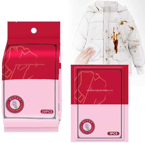 Stain Remover Wet Wipes, 2025 New Portable Clothing Stain Remover Wipes Individually Wrapped Cleaning Wipes for Clothes, Shoes And Bed Sheets Laundry Household Gadget Wipe (20PCS)