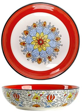 Plato hondo de cerámica creativo pintado a mano de estilo nórdico, simple y exquisito, flor roja, plato de 8 pulgadas de profundidad
