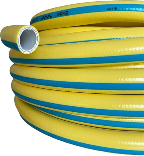 Tubo irrigazione innaffio acqua da giardino 25 metri, flessibile, giallo esterno, leggero, maneggevole. Diametro 5/8 Pollici, 158mm. Utle per tutte le attività di pulizia da giardino.