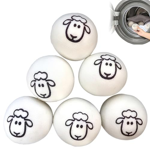 GNALIA 6 x White 7cm 100% New Zealand Wool Dryer Balls - Reduces Wrinkles in Dryer - FREE Storage Bag