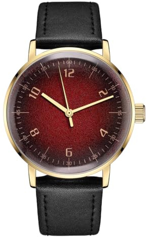 Boyarca Orologio da polso meccanico vintage con specchio in vetro bombato, orologio meccanico casual minimalista a carica manuale per uomo e donna, Oro/Rosso, Cinghia