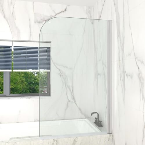 T&K Paroi de douche pour baignoire 90 x 140 cm Chromée, Paroi de baignoire pliable bords arrondis verre de sécurité trempé de 5 mm facile à nettoyer des deux côtés écran de douche