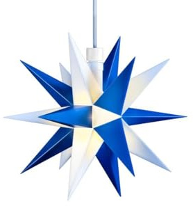 LED Mini Dekostern Weihnachtsstern 18 Zacken wetterfest, weiß-blau Ø 12cm, mit Timer 6h, mit Batteriefach 3x AA, mit Fernb., Innen u Außen für Weihnachten, Hochzeiten, Party, Dekoration, Geschenkidee