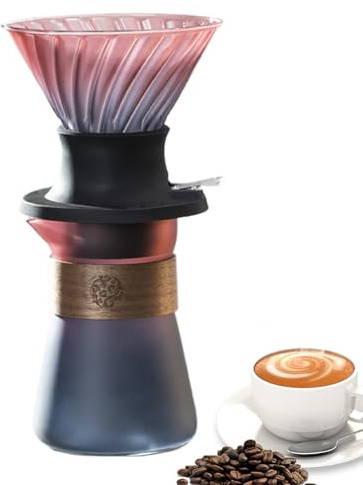 Qkbuza Juego de cafetera de vertido, taza para hacer café por goteo, herramienta desmontable con filtración rápida para bebidas domésticas, hogar, dormitorio, apartamento, hotel, camping