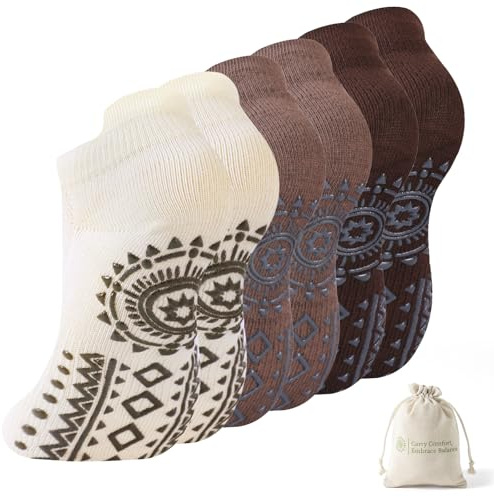 BONANGEL Halkfria strumpor för kvinnor Pilates Grip bomullsstrumpor för yoga, fitness, balett, fitness, gymnastik, sport 3 par, Flerfärgad, 36-40 EU