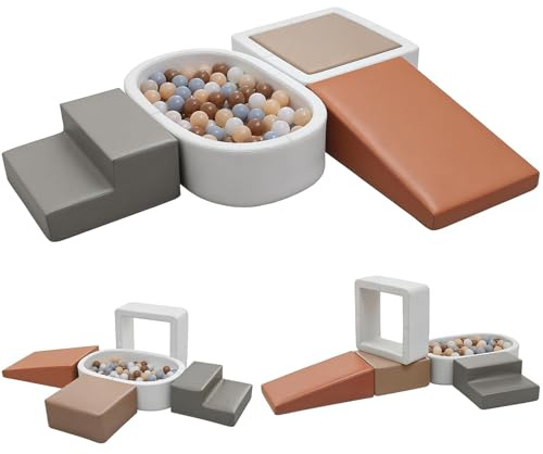 5 Pezzi Set Da Gioco Morbidi In Pelle PU Per Interni, Attrezzatura Da Gioco Morbida Per Bambini Con Piscine Di Palline e Tunnel Quadrato, Giocattoli Da Arrampicata In Schiuma Per Bambini