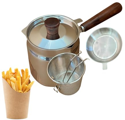 Friggitrice In Acciaio Inossidabile - In Acciaio Inossidabile Doppio Strato Con Cestello E Colino,Pentola Per Frittura Profonda | Per Cucina e Campeggio, Patatine Fritte, Pesce e Cibo