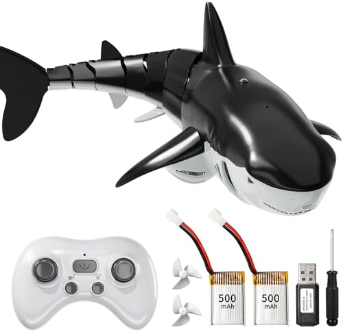 TEMI Remote Control Shark Toy for Kids Boys 3-5, Simulation RC Sharks with Light Water Spraying RC Boat for Lake, Bathroom, Pool, Christmas Birthday Gifts for Aged 3 4 5 6 7 8 9 Girls Toddlers(Black)