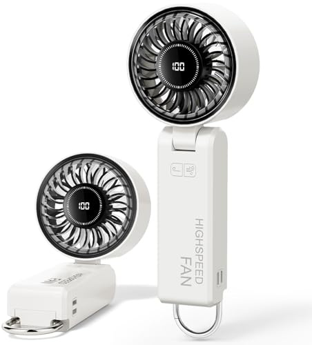YATCO Handheld Fan Portable Powerful Fan USB Rechargeable with 6 Speeds | Battery Operated, Low Noise Mini Fan Foldable Desk Desktop Fans with LED Display for Home Office Bedroom Outdoor Travel