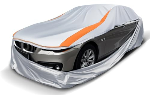 FJWDSC Vollständig Geschlossene Auto Abdeckplane für SUV 435-465cm | 420D Oxford Alle Jahreszeiten Autoabdeckung Outdoor Indoor, 360° Wasserdicht Staubdicht Winddicht Schneedicht UV-Schutz