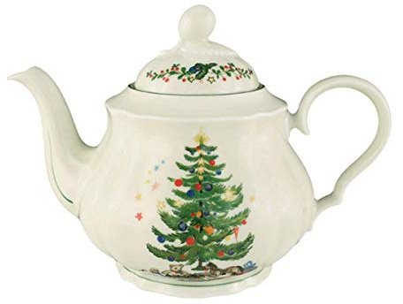 Seltmann 001.297698 Weiden Marie-Luise Porzellan Teekanne für 6 Personen Weihnachten, Rund mit Relief, 43607 Dekor, Grün, 1.15 L Kapazität, 16.3cm Höhe, 23.2cm Durchmesser