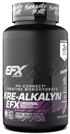 EFX Sports Kre-Alkalyn EFX | pH Correct Creatine Monohydrate Pill Supplement | Strength, Muscle Growth & Performance | 60 Servings, 120 Capsules