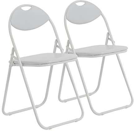 Harbour Housewares White Padded Folding Chairs - Pack of 2 Portable Folding Chairs for Dining, Office, Vanity, Makeup, Study & Home Soft Padded Seating Small Desk Seats