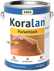 KORA® Koralan® Parkettlack Farblos 2,5 Liter – Hochabriebfeste Versiegelung auf Wasserbasis für Parkett, Holzfußboden, Dielen & Treppen – Kratzfest, Geruchsarm, Schnell trocknend