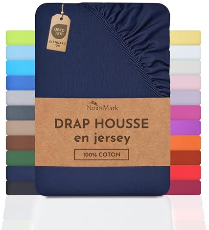NatureMark Jersey Spannbettlaken, Spannbetttuch 100% Baumwolle in vielen Größen und Farben MARKENQUALITÄT ÖKOTEX Standard 100 | 140 x 200 cm - 160 x 200 cm - Navy blau