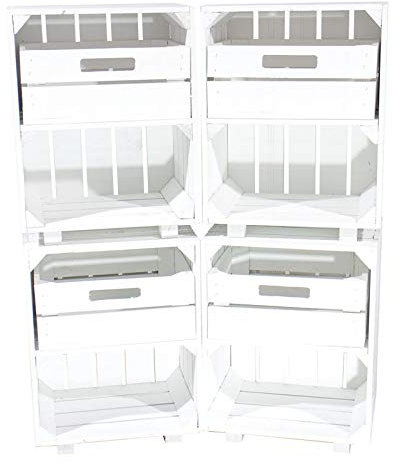 4X Vintage-Möbel 24 Weißer Nachttisch mit Schublade 30,5cm x 40cm x 54cm Nachtschrank Tisch Regalkiste Weinkiste Obstkisten Apfelkisten Weiss Shabby chic Tisch Ablage Landhaus DIY klassisch
