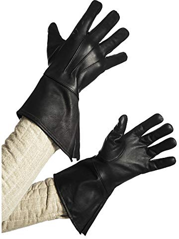 Andracor Robuste Stulpenhandschuhe aus echtem Leder für verschiedene LARP-Charaktere - individuell einsetzbar für Mittelalter, Fantasy, Cosplay & Freizeit - Farbe: schwarz - Größe: M