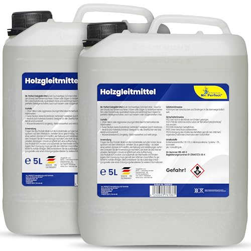 Mr. Perfect® Silikonfreies Holzgleitmittel | 2x5 Liter |Gleitmittel für Holzbearbeitung | Holz Gleitmittel für Hobelmaschine, Frästische, Werkstattmöbel uvm.