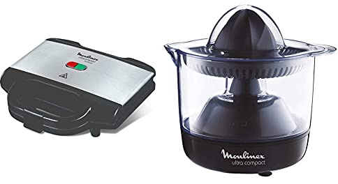 Moulinex Sm156D Ultracompact Metal Sandwich Maker, Piastre Con Rivestimento Antiaderente & Pc1208 Ultra Compact Spremiagrumi Elettrico Con Accensione E Spegnimento Automatici, 450 Ml