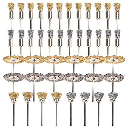Bestgle 36 Pezzi Spazzole Della Ruota del Filo di Acciaio Kit Spazzola Metallica 3 mm Filo di Ottone Spazzole Cup Ruote Spazzole per Pulizia con Vernice Ridotta e Maggiore Durata