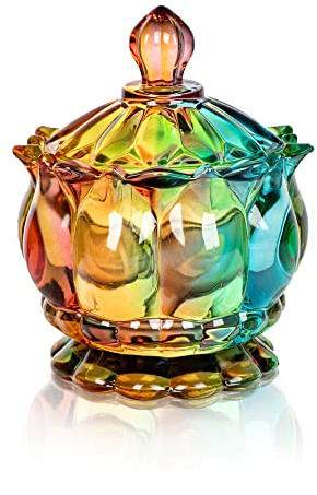 Joeyan 6 oz Colorful Embossed Glass Jars with Lid - Crystal Glass Candy Dishes - Iridescent Candy Jars Jewelry Box for Wedding, Party, Buffet Decorative