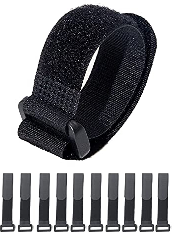 Hook and Loop Cable Straps, Black Self-Adhesive Nylon Cable Ties Securing with Buckles,Adjustable Reusable Cinch Heavy Duty Fastening Straps Short, 1 x 8 Pack of 10 (25x200mm)