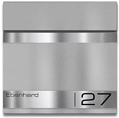 Metzler Premium Briefkasten mit Zeitungsfach Graualuminium - Postkasten personalisiert mit Namensschild -Wandbriefkasten aus V2A Edelstahl mit Pulverbeschichtung RAL 9007 - Modell Stencil