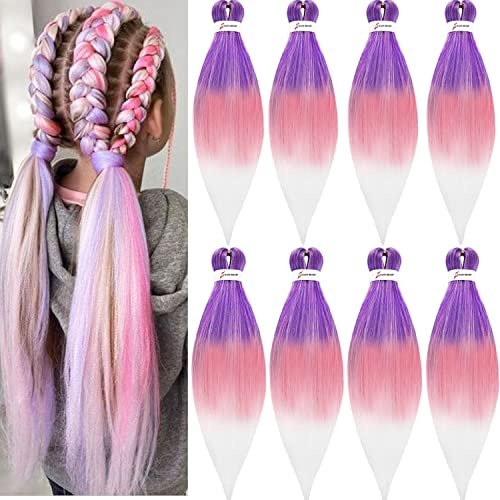 LDMY 66 cm Ombréblond vorgedehnte Zöpfe für Perücken und Zöpfe, hitzebeständige Synthetik, 8 Stück