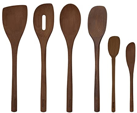 Tovolo Juego de 6 utensilios de madera de haya roja para preparar comidas, cocinar, hornear y más
