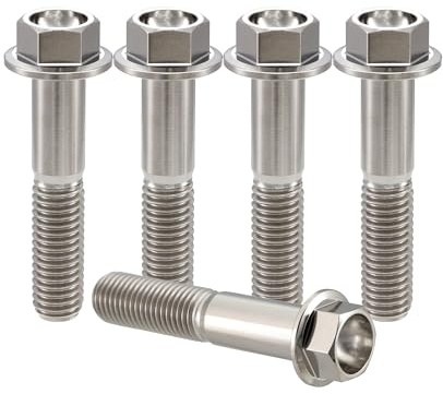 RISON-Titanium Sechskantschrauben mit Flansch M8x1.25x25mm, 5 Stück Titanschrauben Sechskant Kopf Schrauben, Flanschschrauben Titanbolzen Maschinenschrauben für Motorrad, Fahrrad Modifikation