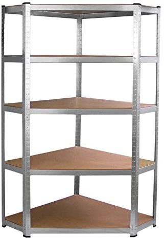 Galwix Hörnhylla 90 cm (B) x 180 cm (H) x 30 cm (D) | Galvaniserat stål, Förvaring, 5 Hyllor, Lagerhylla, Garage, Kontor