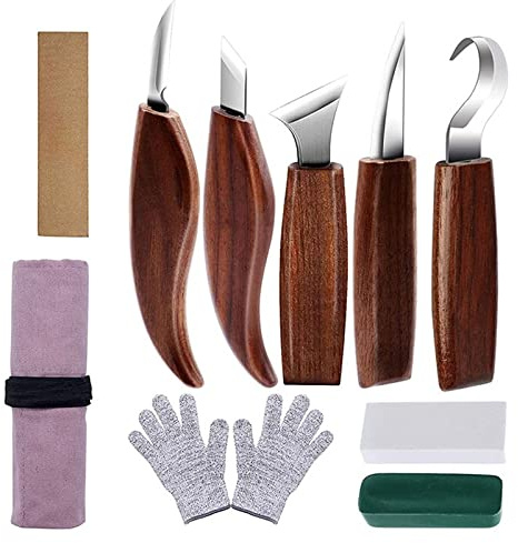 Herramientas De Tallado De Madera, Kit De Herramientas Manuales De Tallado, Paquete De 10 Unidades, Incluye Cuchillo De Tallado De Madera Con Mango De Nogal Negro, Tallado De Madera Para Principiante