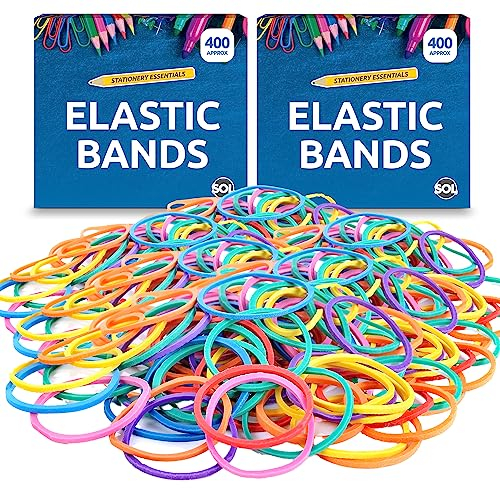 SOL 800pk Elastic Bands, Coloured Thick Rubber Bands in Various Sizes for Home & Office Use, Provides Secure Binding, Perfect for Bundling & Organising Items, Flexible Office & Stationery Organiser