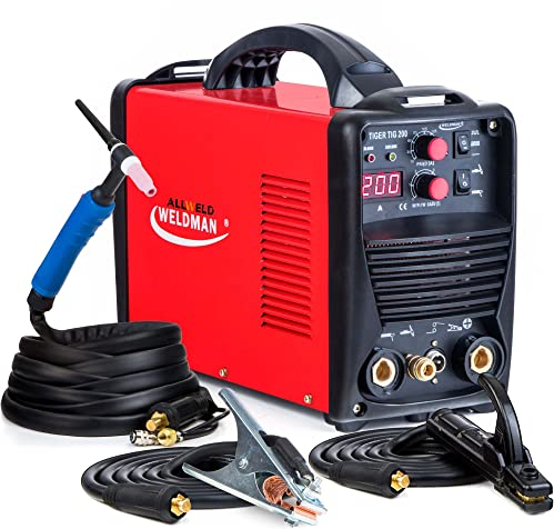 ALLWELD Weldman Tiger TIG 200 DC HF Puls - 200A Inverter DC WIG Schweißgerät mit HF-Zündung mit MMA - WIG Puls Schweißgerät für Kohlenstoff und Edelstahl uvm., Set zum Auswählen:Solo